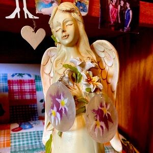 Sea Shell Earrings with Flowers, 2” wide